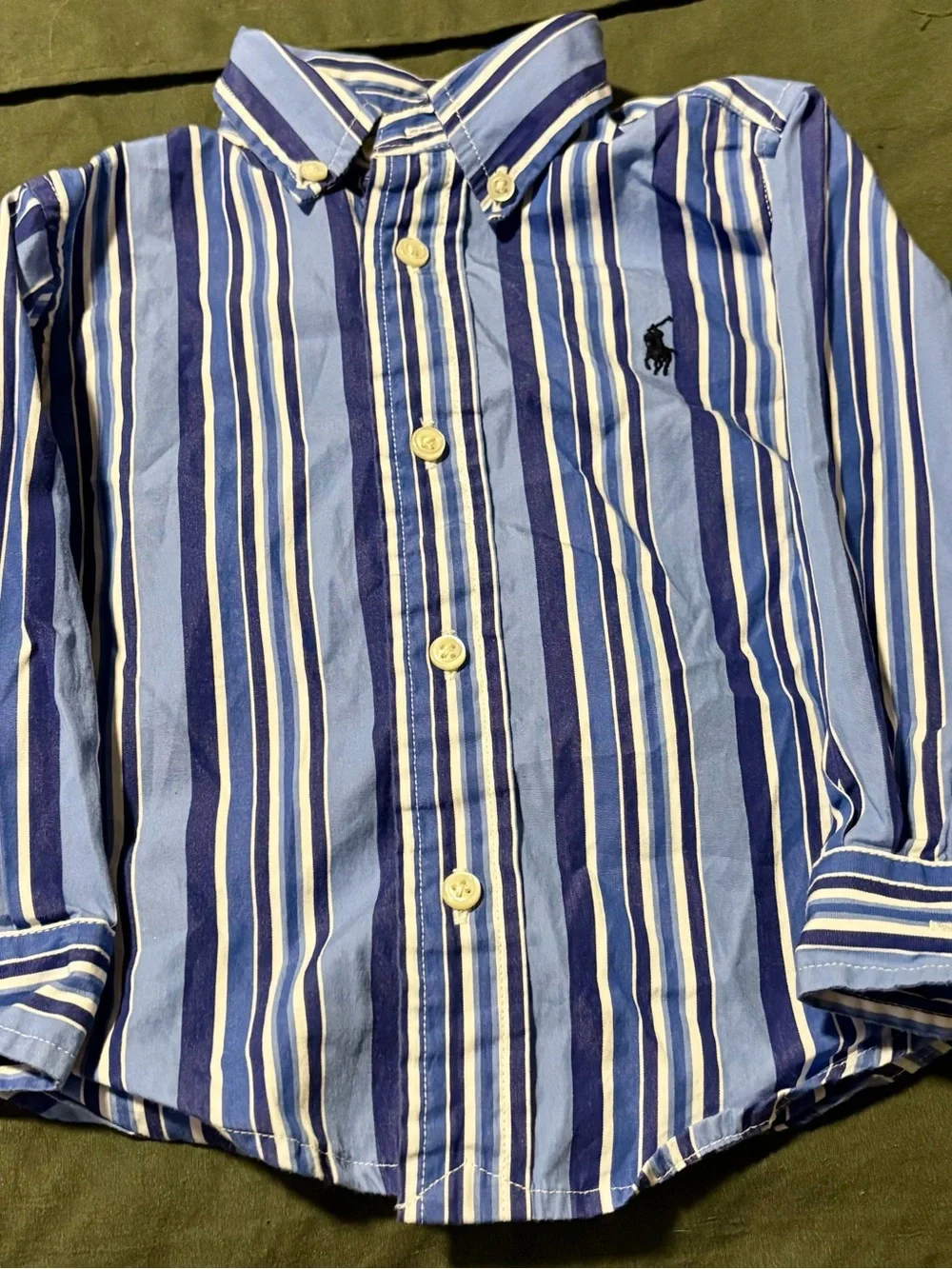 Ralph Lauren Blue and White Striped Button-Down Shirt for Kids